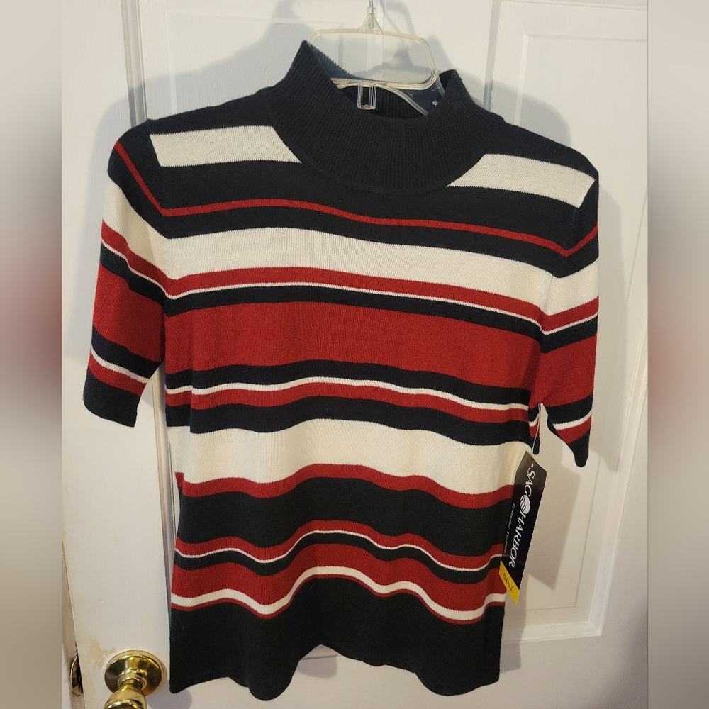 Sag Harbor striped knit top red white black Small NWT